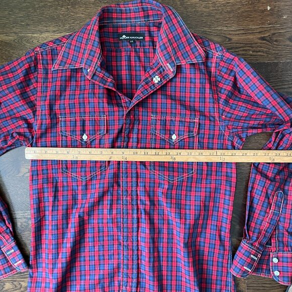 Men's Moose Knuckles Red Plaid Shirt with Snap Closures-Size Medium - Picture 7 of 8